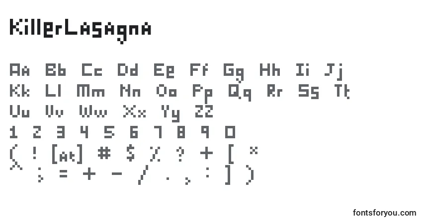 Schriftart KillerLasagna – Alphabet, Zahlen, spezielle Symbole