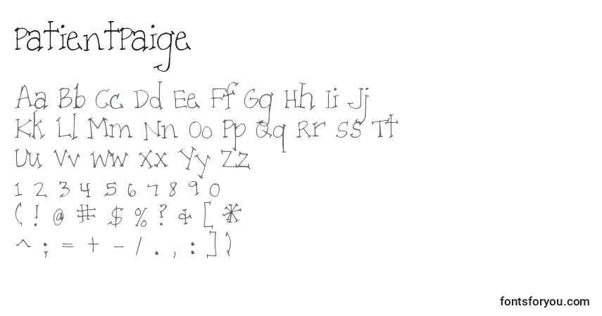 A fonte PatientPaige – alfabeto, números, caracteres especiais