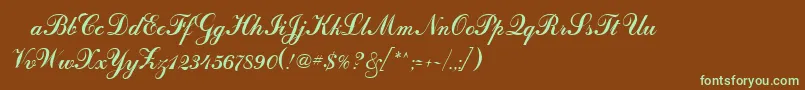 フォントOdessascriptRegular – 緑色の文字が茶色の背景にあります。