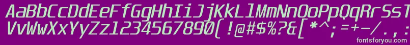 UnispaceIt-fontti – vihreät fontit violetilla taustalla