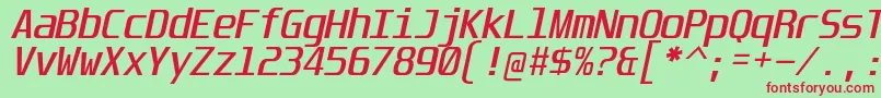 UnispaceIt-Schriftart – Rote Schriften auf grünem Hintergrund