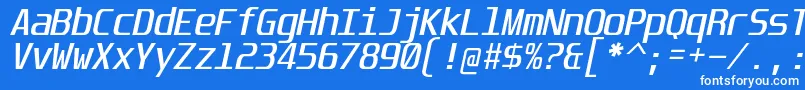 UnispaceIt-Schriftart – Weiße Schriften auf blauem Hintergrund