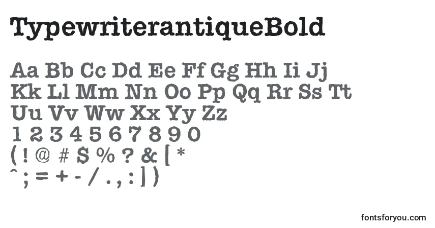 Schriftart TypewriterantiqueBold – Alphabet, Zahlen, spezielle Symbole