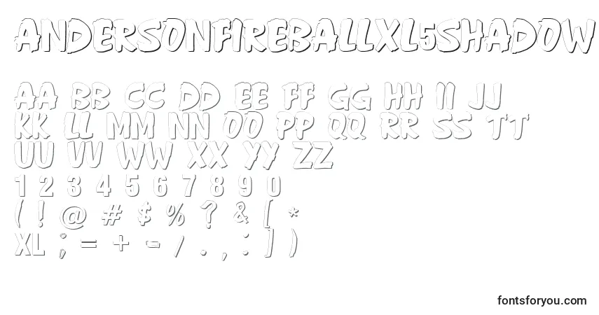 Schriftart AndersonFireballXl5Shadow – Alphabet, Zahlen, spezielle Symbole