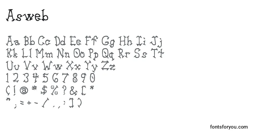 Schriftart Asweb – Alphabet, Zahlen, spezielle Symbole