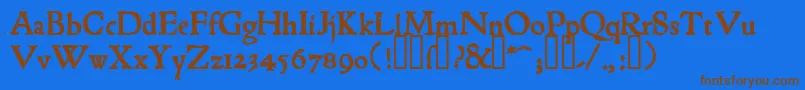 フォント1543humaneJensonBold – 茶色の文字が青い背景にあります。