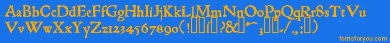 フォント1543humaneJensonBold – オレンジ色の文字が青い背景にあります。