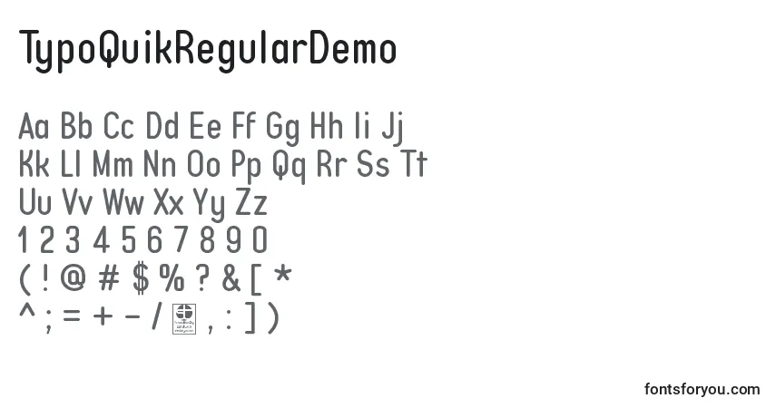 Шрифт TypoQuikRegularDemo – алфавит, цифры, специальные символы
