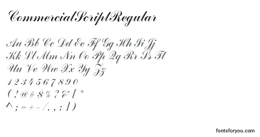 Schriftart CommercialScriptRegular – Alphabet, Zahlen, spezielle Symbole
