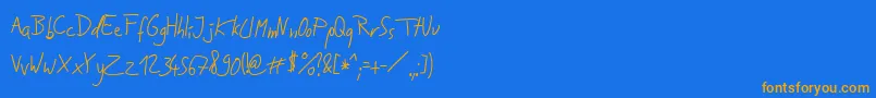 フォントJakobsHandwritingTtf – オレンジ色の文字が青い背景にあります。