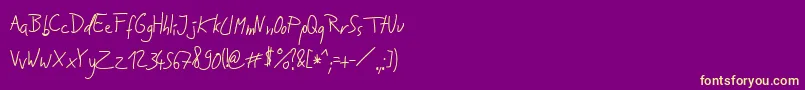 JakobsHandwritingTtf-fontti – keltaiset fontit violetilla taustalla
