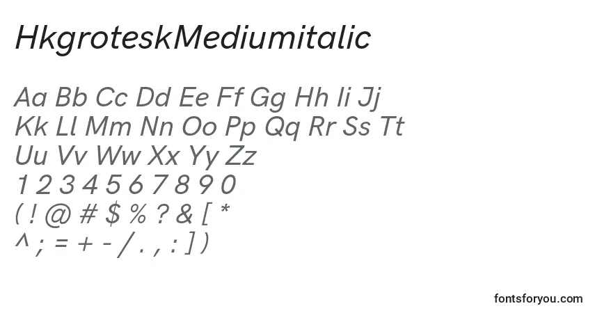 A fonte HkgroteskMediumitalic (73438) – alfabeto, números, caracteres especiais
