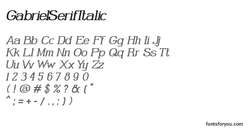 A fonte GabrielSerifItalic – alfabeto, números, caracteres especiais