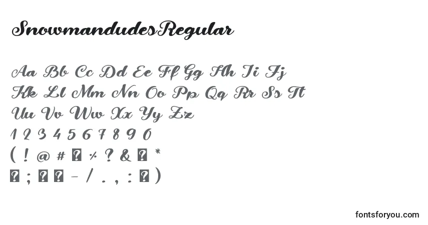 Czcionka SnowmandudesRegular – alfabet, cyfry, specjalne znaki
