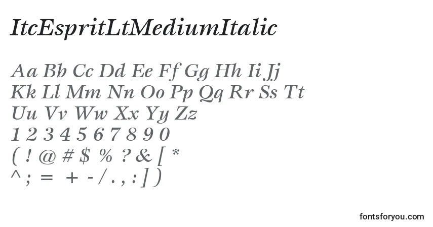 A fonte ItcEspritLtMediumItalic – alfabeto, números, caracteres especiais