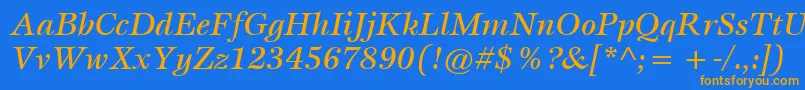 フォントItcEspritLtMediumItalic – オレンジ色の文字が青い背景にあります。