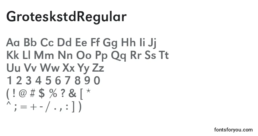 A fonte GroteskstdRegular – alfabeto, números, caracteres especiais