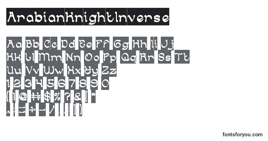 Czcionka ArabianKnightInverse – alfabet, cyfry, specjalne znaki