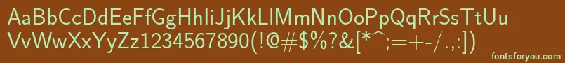 フォントLmsans17Regular – 緑色の文字が茶色の背景にあります。