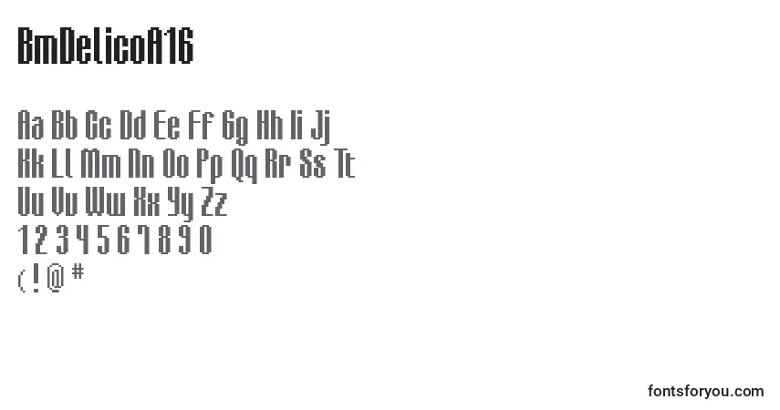 Czcionka BmDelicoA16 – alfabet, cyfry, specjalne znaki