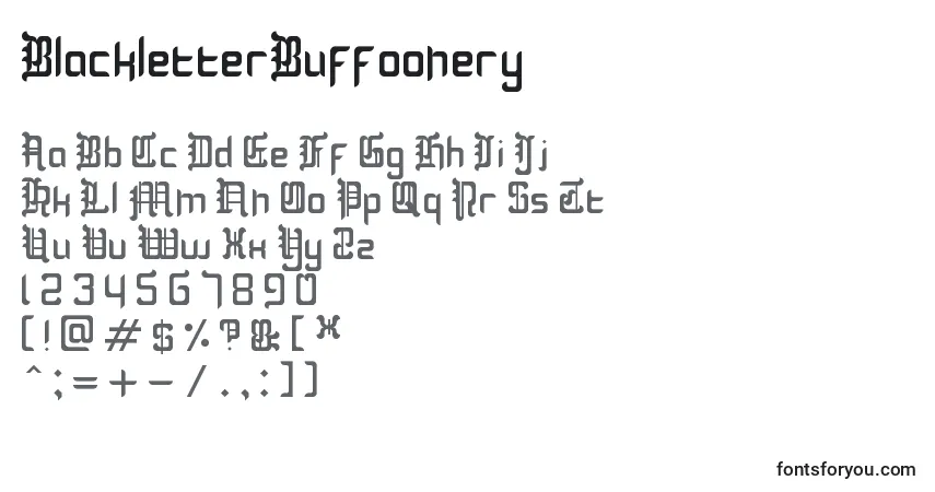 BlackletterBuffoonery-fontti – aakkoset, numerot, erikoismerkit