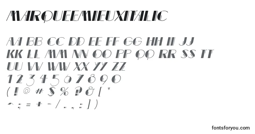 Шрифт MarqueemieuxItalic – алфавит, цифры, специальные символы