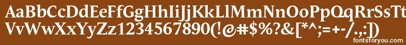 AndulkaTextProBold-fontti – valkoiset fontit ruskealla taustalla