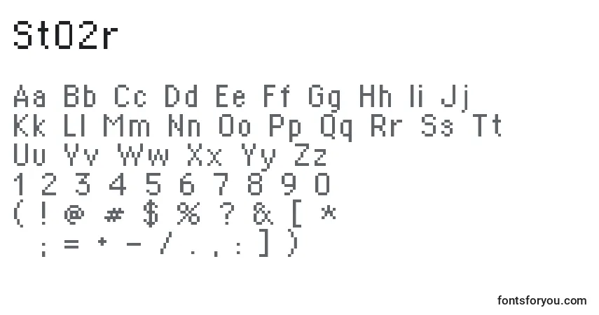 Czcionka St02r – alfabet, cyfry, specjalne znaki