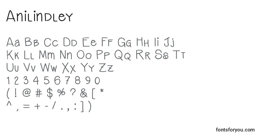 A fonte Anilindley – alfabeto, números, caracteres especiais