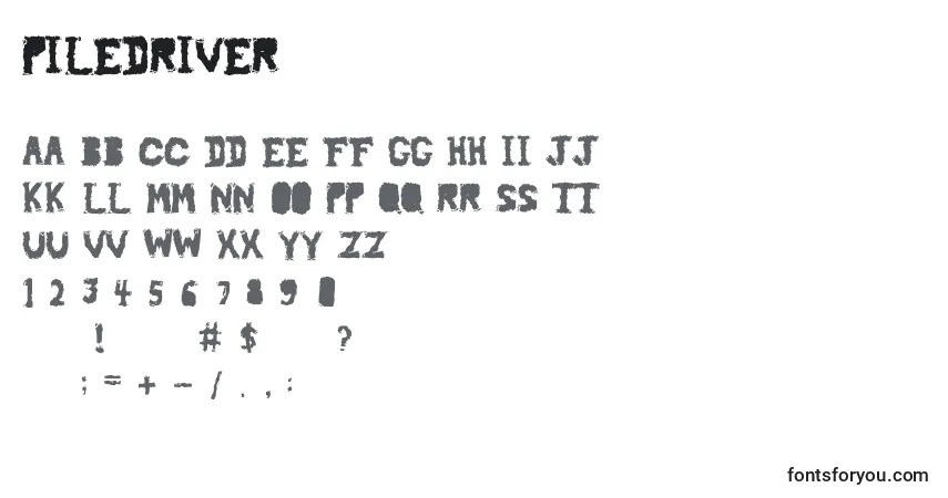 Czcionka Piledriver – alfabet, cyfry, specjalne znaki