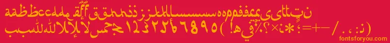 Afaratibnblady-Schriftart – Orangefarbene Schriften auf rotem Hintergrund