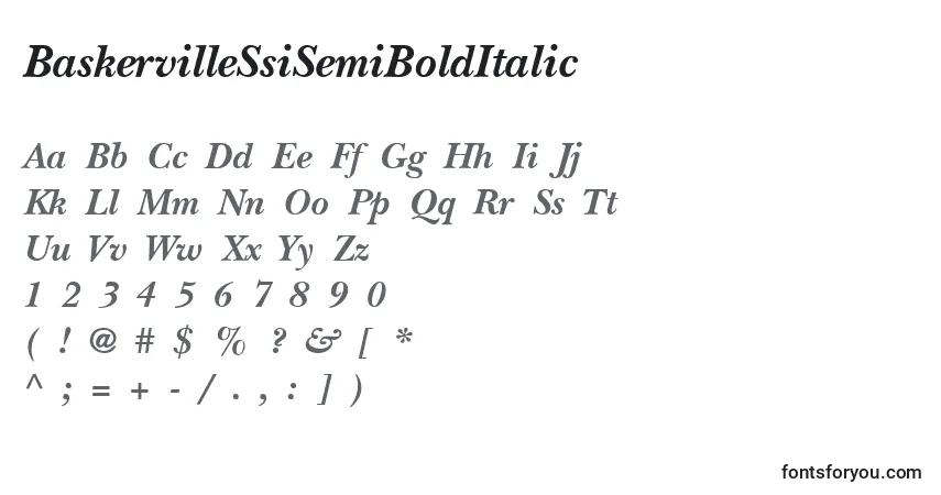 Czcionka BaskervilleSsiSemiBoldItalic – alfabet, cyfry, specjalne znaki