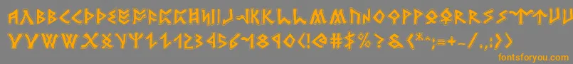 フォントRosicrucianAcademy – オレンジの文字は灰色の背景にあります。