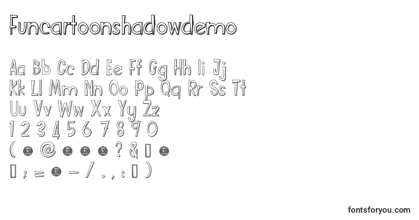 Schriftart Funcartoonshadowdemo – Alphabet, Zahlen, spezielle Symbole