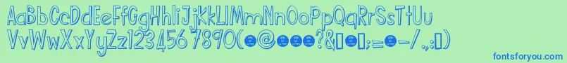 Funcartoonshadowdemo-fontti – siniset fontit vihreällä taustalla