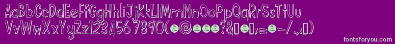 Funcartoonshadowdemo-fontti – vihreät fontit violetilla taustalla