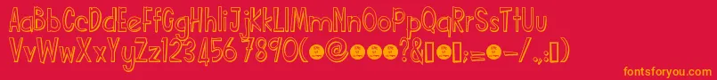 Funcartoonshadowdemo-Schriftart – Orangefarbene Schriften auf rotem Hintergrund