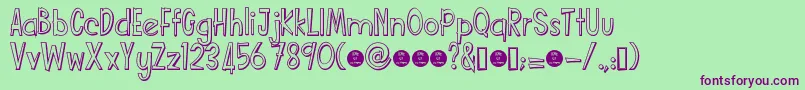 Funcartoonshadowdemo-fontti – violetit fontit vihreällä taustalla