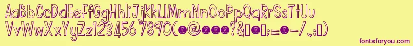 Funcartoonshadowdemo-fontti – violetit fontit keltaisella taustalla