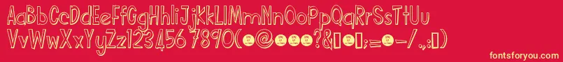 Funcartoonshadowdemo-fontti – keltaiset fontit punaisella taustalla