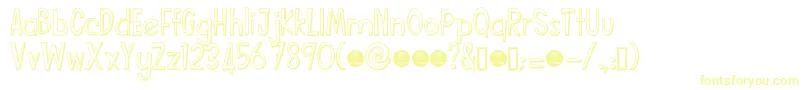 Funcartoonshadowdemo-fontti – keltaiset fontit valkoisella taustalla