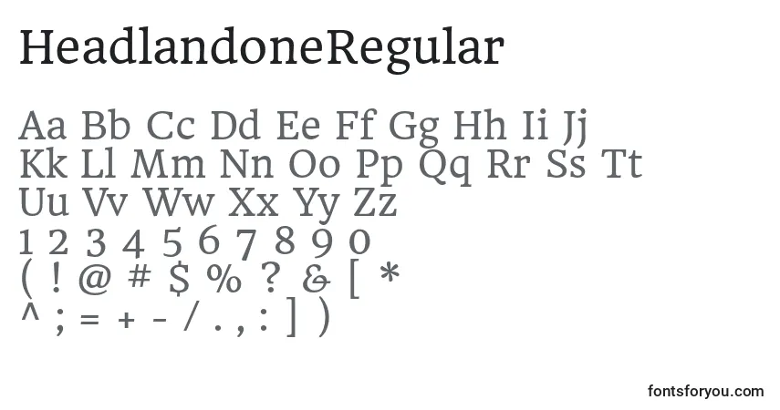 Schriftart HeadlandoneRegular – Alphabet, Zahlen, spezielle Symbole