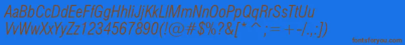 Swiss721LightCondensedItalicBt Font – Brown Fonts on Blue Background