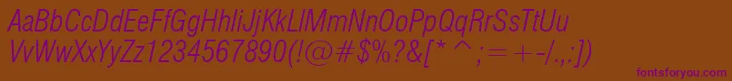 Swiss721LightCondensedItalicBt Font – Purple Fonts on Brown Background