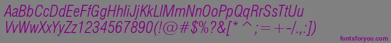 Swiss721LightCondensedItalicBt Font – Purple Fonts on Gray Background