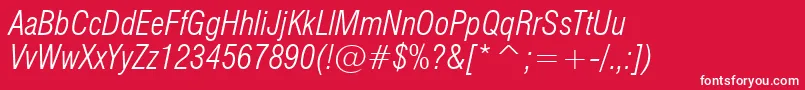 Swiss721LightCondensedItalicBt Font – White Fonts on Red Background