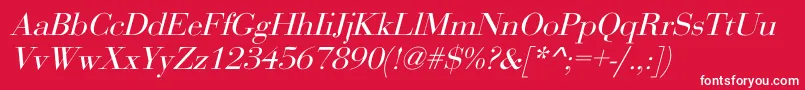 OgilvyItalic-Schriftart – Weiße Schriften auf rotem Hintergrund