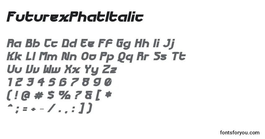 A fonte FuturexPhatItalic – alfabeto, números, caracteres especiais