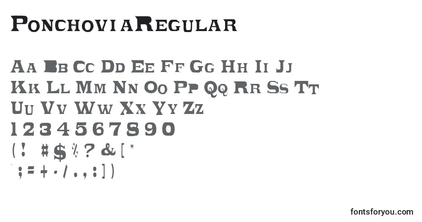 Czcionka PonchoviaRegular – alfabet, cyfry, specjalne znaki