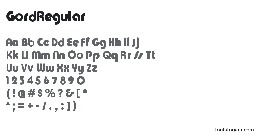 Schriftart GordRegular – Alphabet, Zahlen, spezielle Symbole